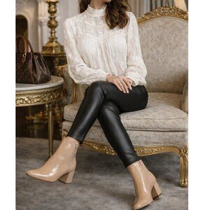 NWT Nude Block Heel Faux Leather Ankle Booties